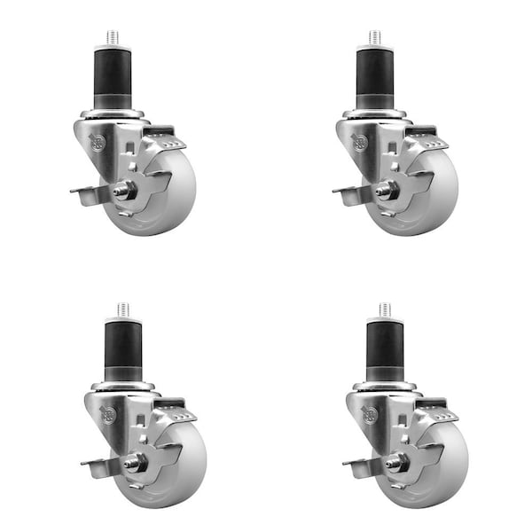 3'' Nylon Swivel 1-5/8'' Expanding Stem Caster Set with Brake, 4PK